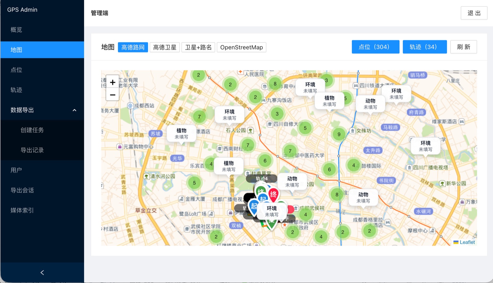 后台地图总览:点位聚合与轨迹